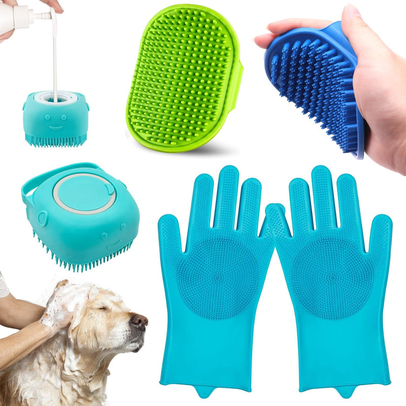 Enmaipet 4-in-1 Dog Grooming Brush,Dog Bath Brush Set,Adjustable Handle Shampoo Brush & Scrubber, Dog Grooming Gloves for Short & Long Haired Dogs & Cats - PawsPlanet Australia