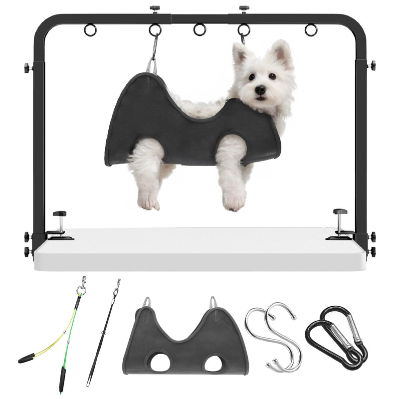 Adjustable Dog Grooming Arm for Table: 42'' Height, 27''–39'' Width, Clamp Fits Up to 2.76'', with Hammock & 2 Nooses – Portable Pet Grooming Station for Nail Trimming, Cats & Dogs at Home - PawsPlanet Australia