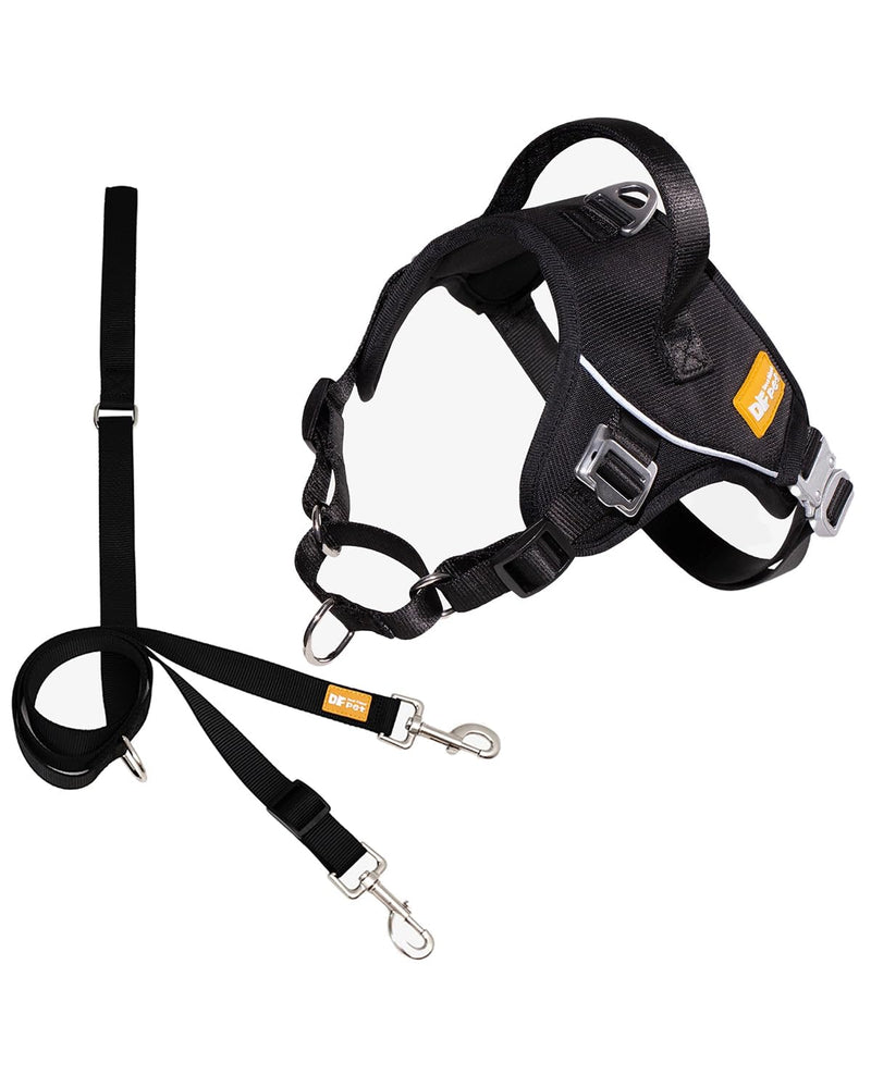 DF No Pull Martingale Dog Harness and Leash Set Silent Metal Buckle, Front Clip Reflective Harness, Adjustable Fit & Handle for Easy Walking & Training, Black, 1", Front Chest 19.7"-25.2" 1" (Front Chest 19.7" - 25.2") Black (Harness Walk Kit) - PawsPlanet Australia