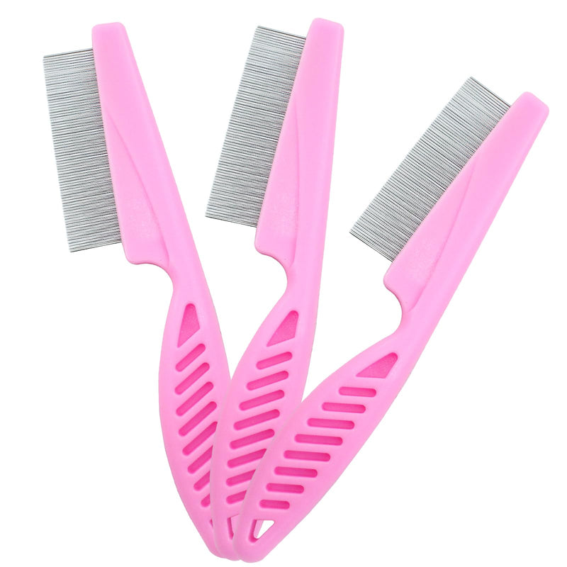 Flea Comb for Dogs and Cats, Metal Pet Lice Comb Fine Tooth Grooming Tool for Remove Anti Fleas and Flea Eggs(3pcs Pink) - PawsPlanet Australia