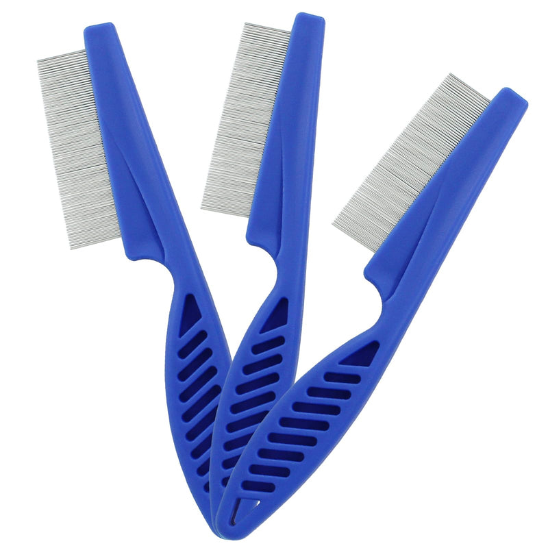 Flea Comb for Dogs and Cats, Metal Pet Lice Comb Fine Tooth Grooming Tool for Remove Anti Fleas and Flea Eggs(3pcs Blue) - PawsPlanet Australia