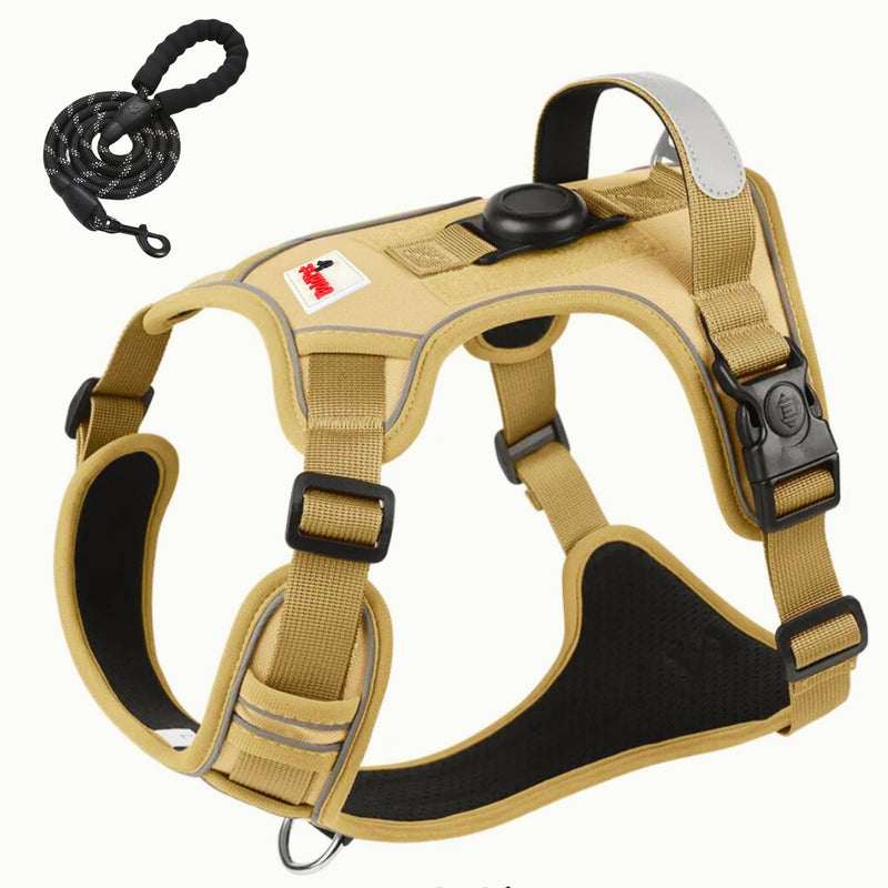 Dog Harness with Airtag Holder and Leash Set-Premium Oxford Breathable Material- Durable Reflective Airtag Dog Harness and Leash Set for Small, Medium, Large and X Large Dogs KHAKI - PawsPlanet Australia