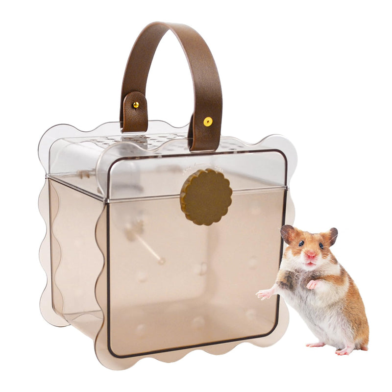 Portable Hamster Carrier Cage,7.87 x 7.87 x 5.51 Inches Dwarf Hamster Carrying Cage with Water Bottle Ventilation Holes Outdoor Hamsters Travel Cages for Mice,Sugar Glider,Gerbils,Rat(Brown) 【Brown】 - PawsPlanet Australia