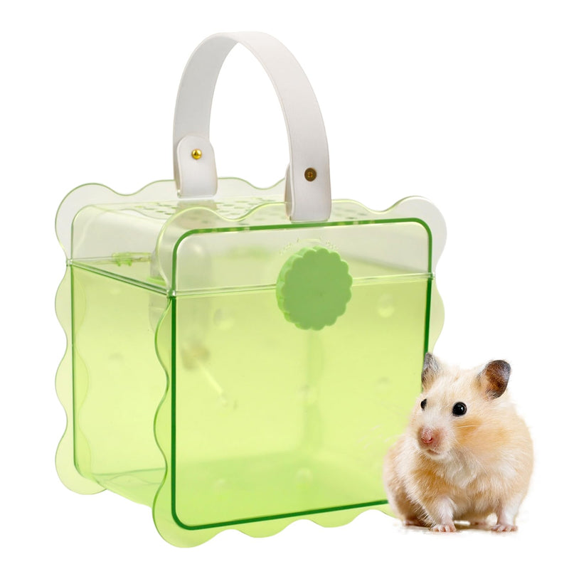 Portable Hamster Travel Cage,Dwarf Hamster Carrier Cages with Water Bottle Breathable Small Animal Outgoing Carry Case for Mice, Dwarf Hamster,Sugar Glider,Gerbils(Green)