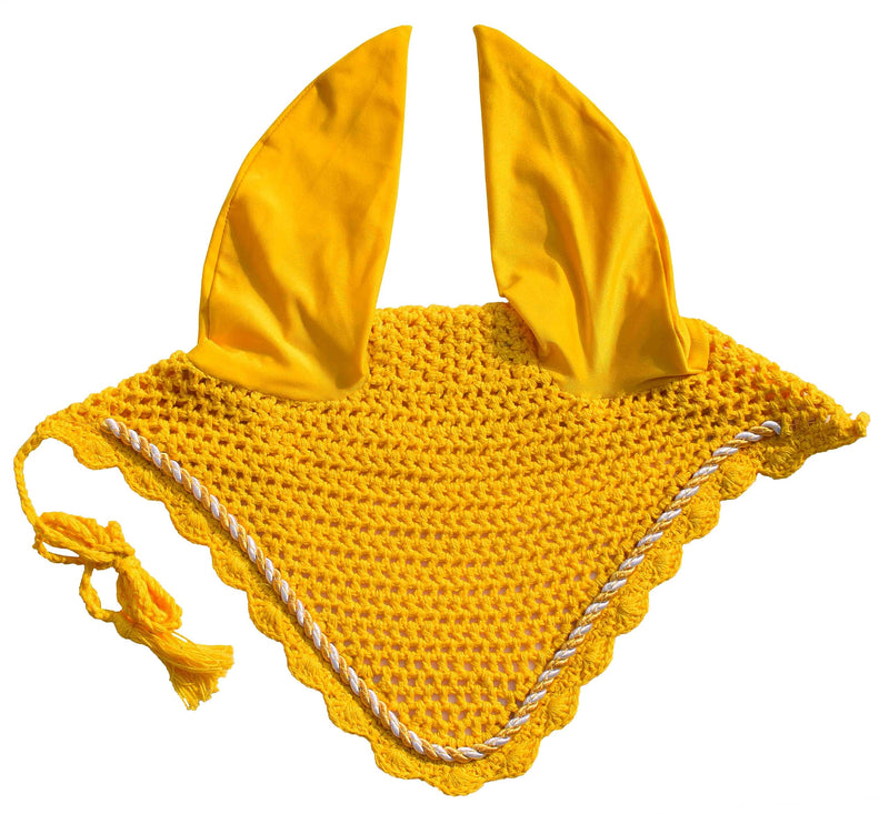 Elegant Horse Ear Bonnet, Fly Veil & Fly Mask – Superior Fly Protection with Style and Comfort for Every Ride (Yellow, COB) YELLOW - PawsPlanet Australia