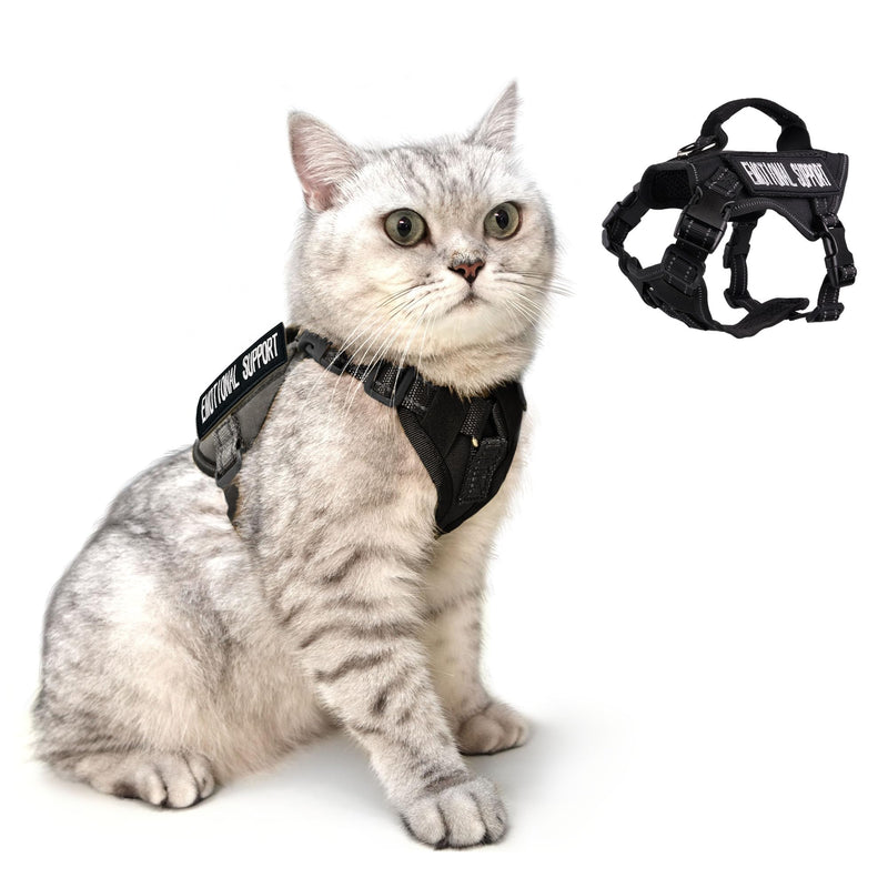Tactical Cat Harness Black for Walking Esacpe Proof,Adjustable Soft Mesh Large Cat Vest with Rubber Handle Easy to Control,Molle Patches L