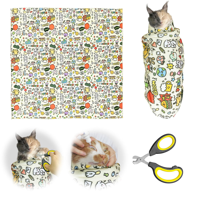 Cat Grooming Wrap with Cat Nail Clipper(27.6"x27.6"), Cat Restraint Wrap for Cutting Nails Anti Scratch/Bite/Escape, Large Cat Swaddle Wrap, Cat Grooming Supplies - PawsPlanet Australia