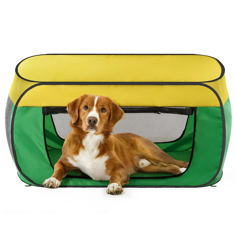 Travel Dog Crate Portable Dog Kennel for Small Dogs Pop Up Soft Dog Enclosure Indoor Outdoor for Medium Dogs Pets Foldable Crate?Green and Yellow-Medium? - PawsPlanet Australia