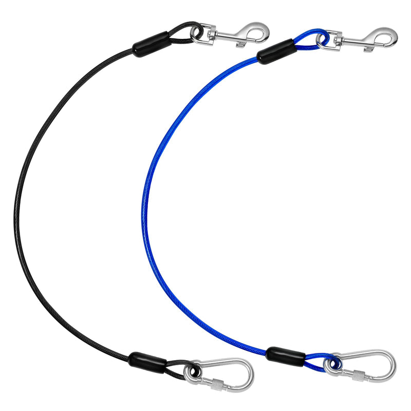 Pawaboo DogSeatbelt, Chew-Proof Leash Extender, Coated Steel Rope Restraint Car Safety Seat Belt Clip Strap, 360° Rotation Hook Heavy Duty Carabiner Steel Cable, 26 Inch, 2 Pack, Black + Blue - PawsPlanet Australia