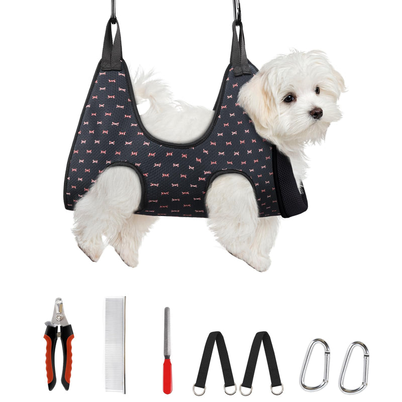 Supet Dog Grooming Hammock Harness for Dogs Cats, Restraint Dog & Small Animal Leashes Sling for Groomingk for Nail Trimming (Black Currant, XS) - PawsPlanet Australia