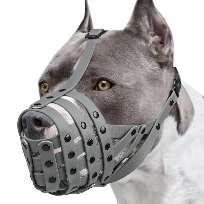 Mayerzon Pitbull Muzzle, Lightweight Basket Muzzle for Large Medium Dogs Rottweiler Amstaff to Prevent Biting Eating, Safe for Grooming Vet Visits Training, Allows to Pant Drink, Adjustable & Sturdy Grey M [Snout Cir: 9.75"-11"] - PawsPlanet Australia