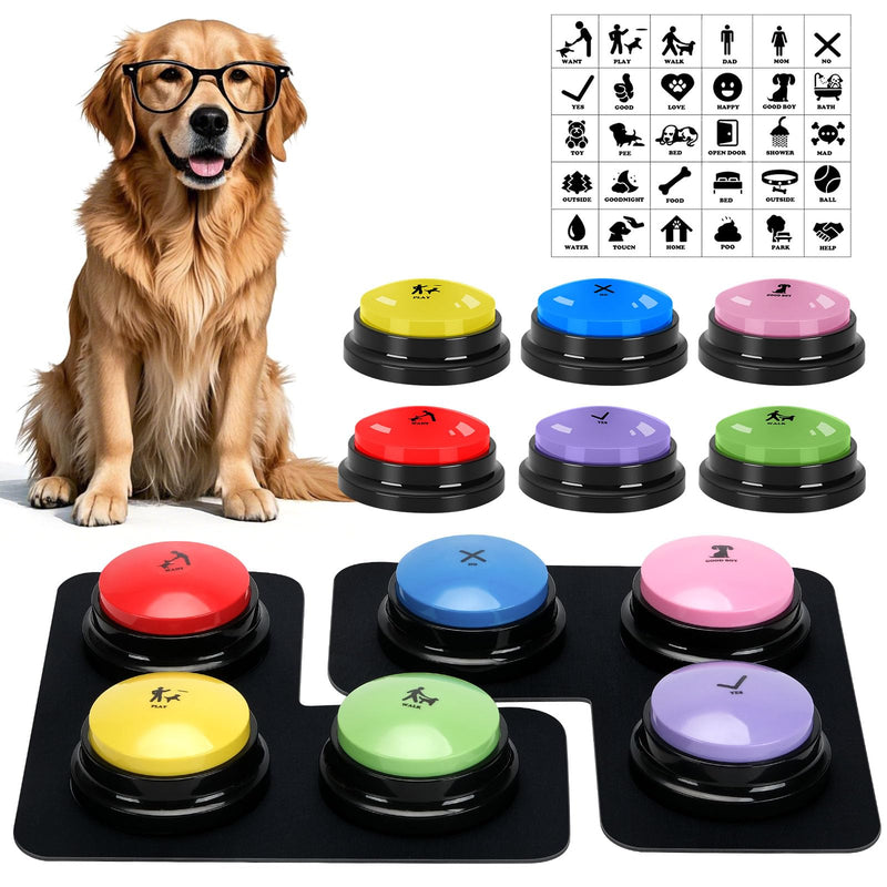 Dog Buttons for Communication, 6 Pcs Dog Talking Button Set, 30s Voice Recording Speaking Button Pet Speech Training Buzzers with 30 Scene Stickers and Waterproof Anti-Slip Mat for Animal Training 2 Mats-6 Pack - PawsPlanet Australia