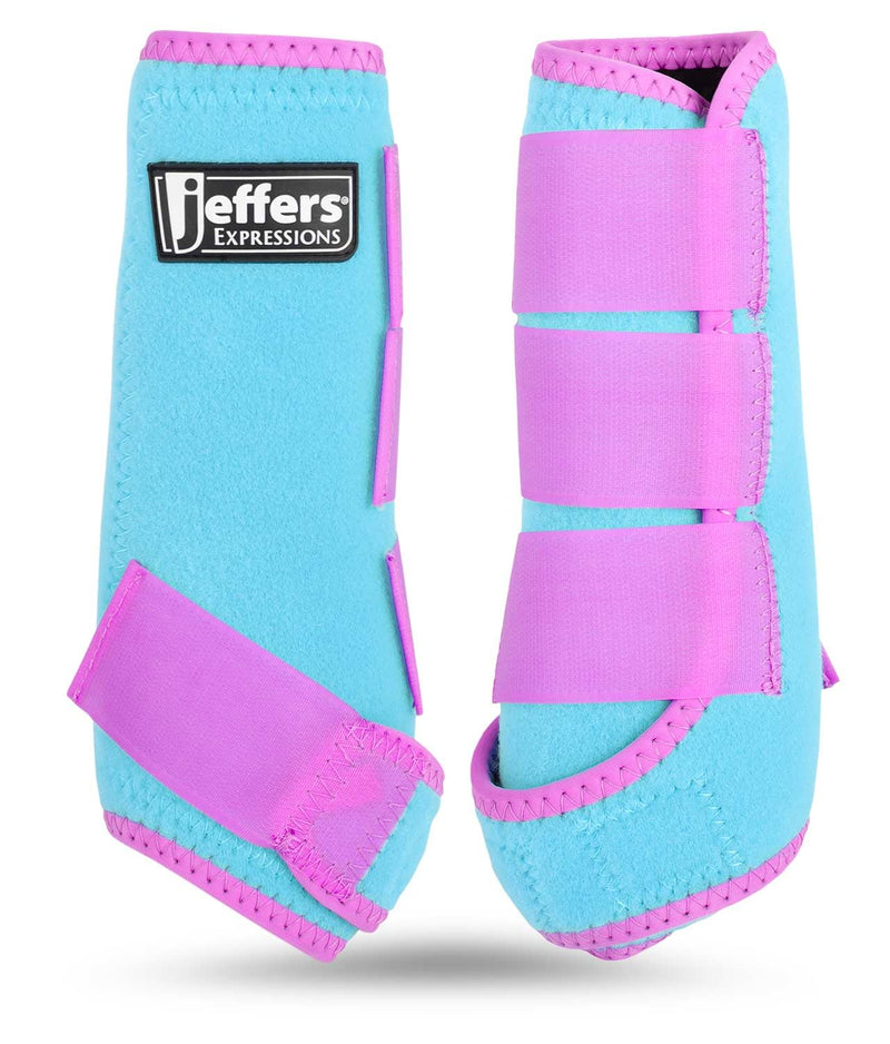 Jeffers Equine Neon Horse Boots – 1 Pair – Turquoise & Purple – Medium Size – Breathable Neoprene, Secure Straps Closures – Durable Protection for Front & Hind Legs, Trail & Riding Use Turquoise/Purple - PawsPlanet Australia