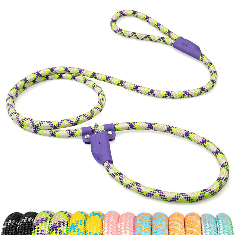 Durable Slip Leads for Dogs, Heavy Duty Strong Rope Slip Leash for Large, Medium Dogs No Pull Training Leashes (Purple and Green Alternating, 1/2" x 6 FT (30~120 lbs.)) Purple and Green Alternating 1/2" x 6 FT (30~120 lbs.) - PawsPlanet Australia