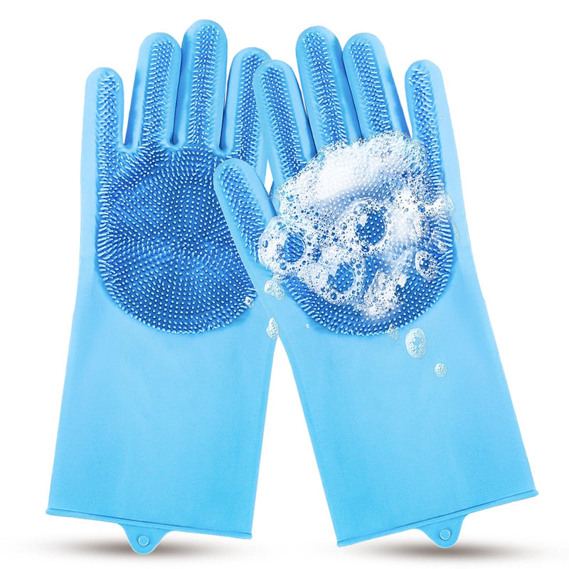 WJWJA-Pet Grooming Gloves - Dog Bath Gloves - Reinforced 5 Finger Design - Perfect for Cat Bath Gloves - Massage - Hair Removal Tool blue - PawsPlanet Australia