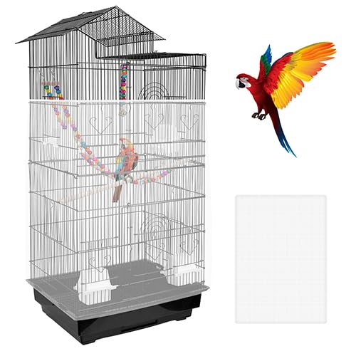 Universal Bird Cage Seed Catcher – Stretchy, Lightweight Mesh Skirt for Parrot Cages, Stops Scatter, Breathable Fabric, Adjustable & Reusable, White viiwxx - PawsPlanet Australia