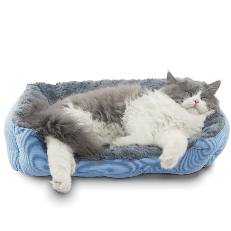 Doggie Beds for Small Dogs Washable Rectangle Kitten Beds for Indoor Kittens 18"X14",Small Size Kitty Calming Sofa Extra Cozy Anxiety Pet Sherpa Cat Bed Anti Slip Plush Couch for Puppy,Blue 18"L x 14"W x 4"Th Blue - PawsPlanet Australia