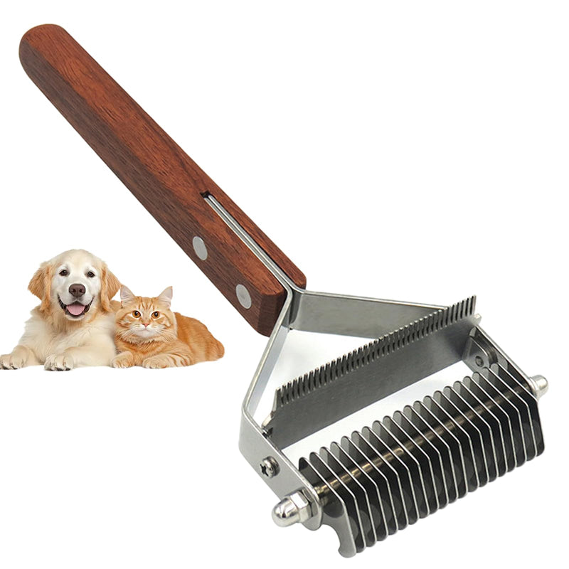 Pet Dematting Comb – 20-Tooth Stainless Steel Grooming Rake for Dogs & Cats, Effective for Medium to Long-Haired Breeds, Tangle & Shedding Control, Anti-Slip Wooden Handle - PawsPlanet Australia