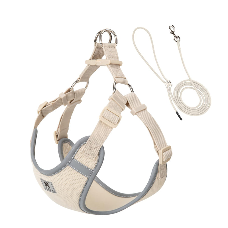 Adjustable Dog Harness with Leash Set, Reflective Padded,Matching Lead Rope (Cream-Coloured, XXXS) Beige - PawsPlanet Australia