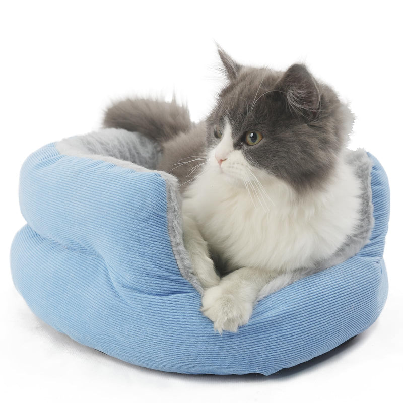 Puppy Bed for Small Dogs Washable Cat Bed,Donut Calming Blue Dog Sofa for Cute Small Kitten Anti Slip for Anxiety Pet Sleeping Couch Soft Sherpa Round Beds for Doggy and Kitty Fluffy Cushion,16 inch 16"L x 16"W x 6"Th - PawsPlanet Australia