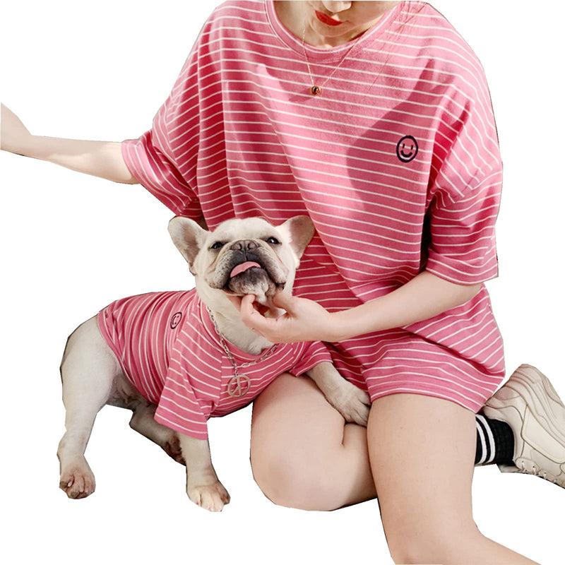 Matching Dog and Owner Clothes,Pink Striped Women Shirt Short Sleeve,Cotton Women Summer Shirt Crewneck,Casual Women T-Shirt Summer Tops Loose Fit(Owner L) Pink for Owners Owner L - PawsPlanet Australia
