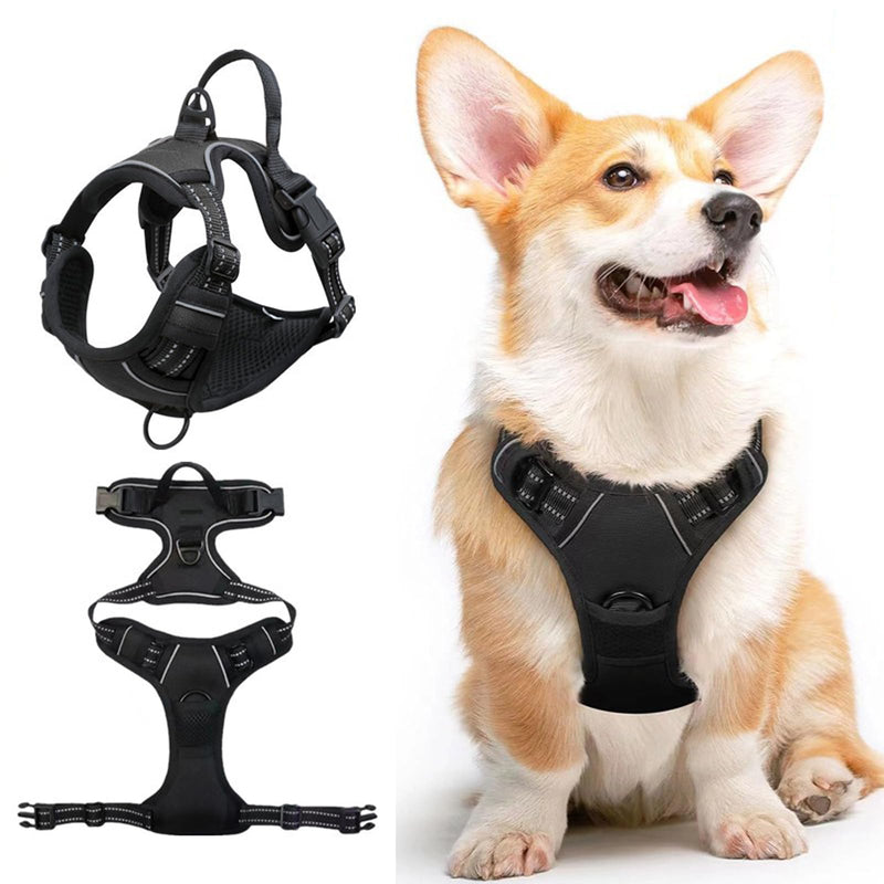No Pull Dog Harness - Adjustable Reflective Vest with Dual Clip & Escape Proof Lock, Padded for Small to Large Dogs Black L - PawsPlanet Australia
