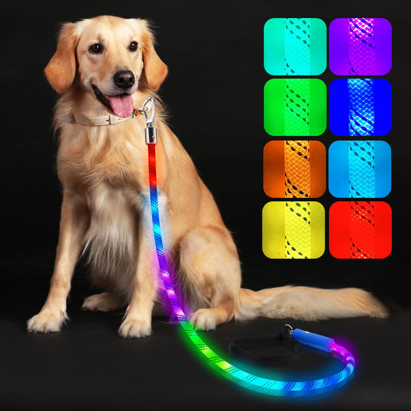 Light Up Dog Leash, LED Pet Leash for Night Walking,13 Lighting Modes, Rechargeable Dog Lights, Glow in The Dark Walking Leashes with Tangle-Free Hook for Medium Large Dogs (Leash-5Ft) Leash-5Ft - PawsPlanet Australia