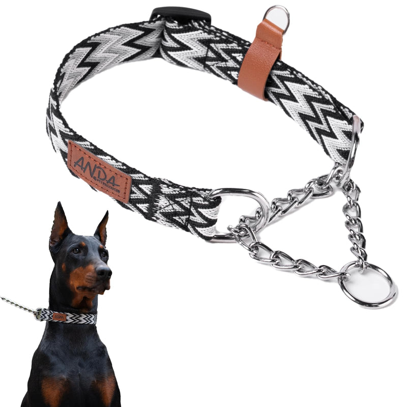 ANDA Martingale Collar for Dogs, Adjustable with Reflective Stainless Steel Chain, No-Pull Escape-Proof Training Collar for Medium and Large Breeds (Chevron Black Chain Style, Medium) Chevron Black Chain Style - PawsPlanet Australia