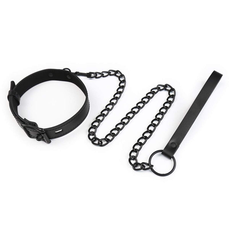 Leather Choker Collars for Men Women Detachable Leash Chain Durable Leather Collar with Alloy Buckle Black - PawsPlanet Australia