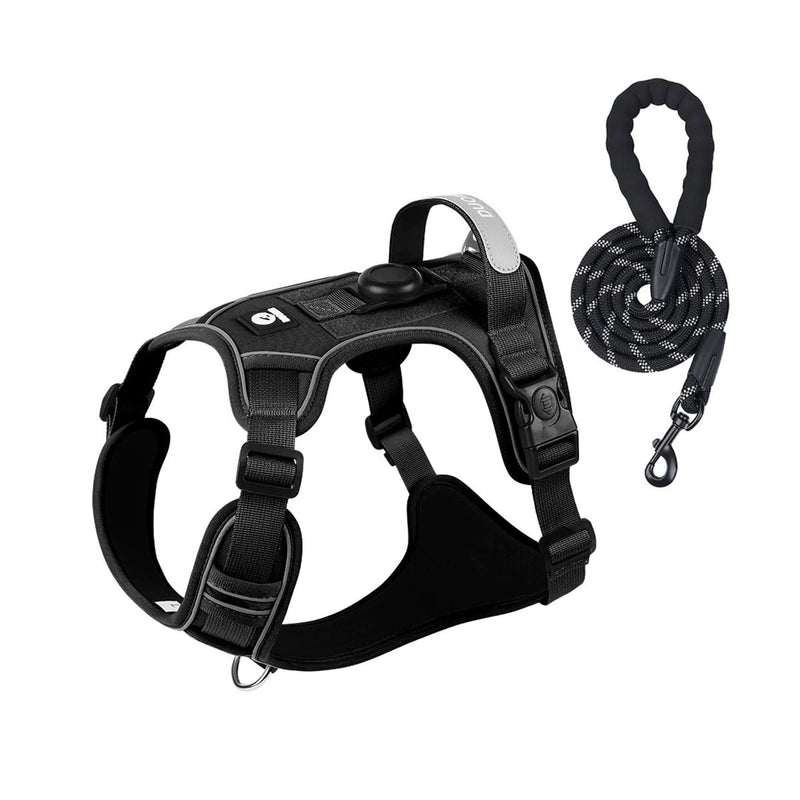 No Pull Harness Working Training Easy Control Pet Vest with Handle-Dog Harnesses Reflective Adjustable with A Free Heavy Duty 5ft Dog Leash(Black，L) Large Black - PawsPlanet Australia