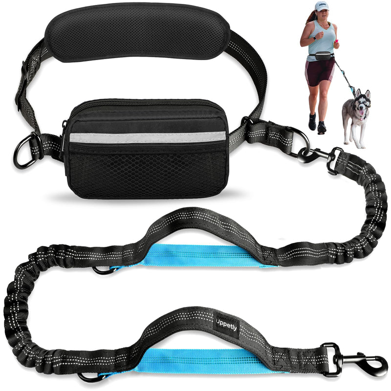 Hands Free Dog Running Leash with Adjustable Waist Belt, Dual Handle Elastic Bungees Retractable Rope for Small and Medium Dogs, Reflective Stitches for Walking Hiking Biking (Medium, 8-25lb) 1 dog/Blue
