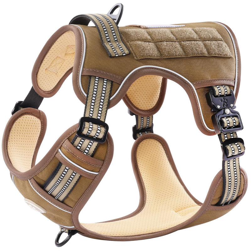 PawsPassion No Pull Dog Harness for Medium Large Dog, Heavy Duty Tactical Adjustable Pet Harness, Voyager Service Walking Vest Harness with Easy Control Handle Reflective Strip (Sandstone, L) Sandstone - PawsPlanet Australia