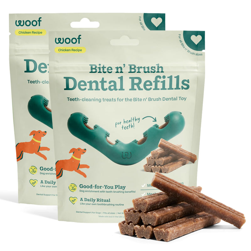 WOOF - Bite n' Brush Refills Treats for the Dog Toothbrush Toy - Scrub Plaque and Tartar from Your Dog's Teeth and Mouth - Dog Dental Sticks - 36 Refills - Chicken - 2 Pack 2 Pack Chicken - PawsPlanet Australia