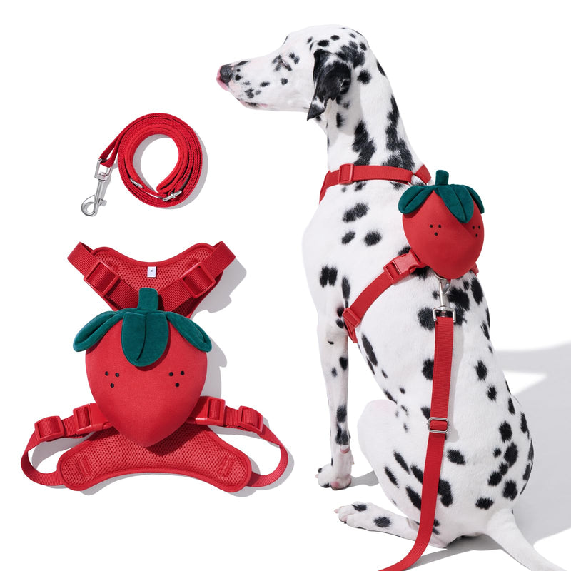 VETRESKA Strawberry Dog Harness and Leash Set, No Pull Dog Vest Harness for Medium Large Dogs, Walking and Training, Adjustable, Easy Control and Soft Padded Pet Harness and Backpack (L) L(Chest:27.6" - 35.4") - PawsPlanet Australia