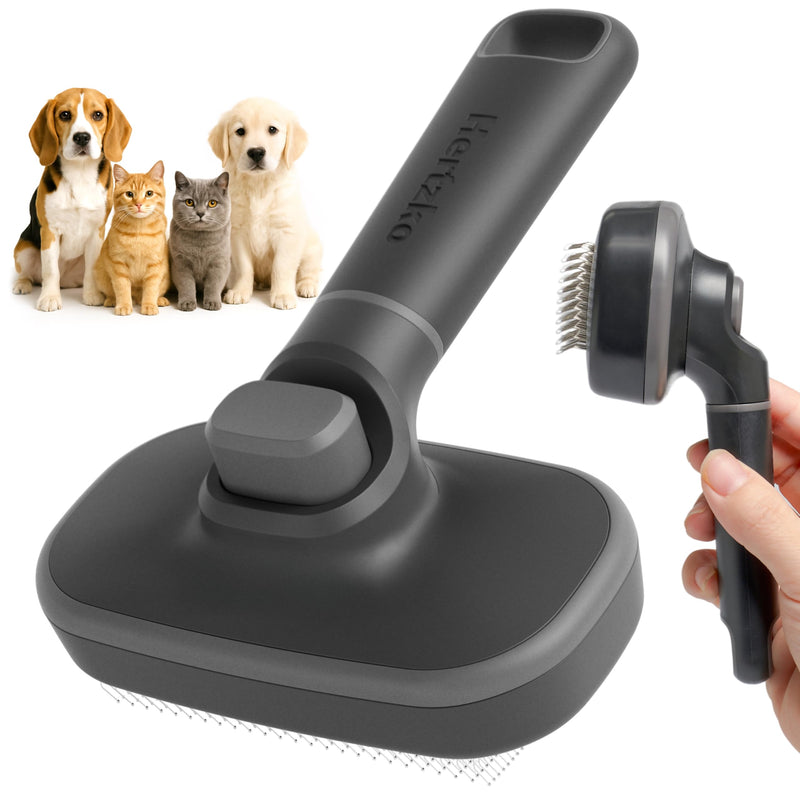 Hertzko Self Cleaning Slicker Brush for Cats & Dogs – Grooming Tool for Shedding Long & Short Hair – Retractable Bristles – Easy-Clean Cat & Dog Deshedding Brush, Painless Detangling - Black - PawsPlanet Australia