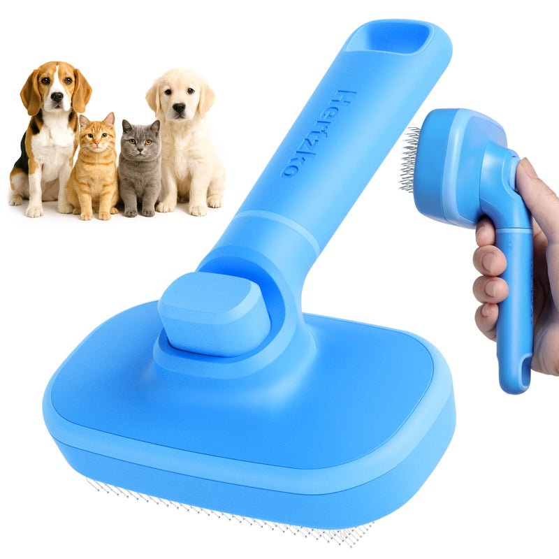 Hertzko Self Cleaning Slicker Brush for Cats & Dogs – Grooming Tool for Shedding Long & Short Hair – Retractable Bristles Pet Brush – Easy-Clean Cat & Dog Deshedding – Painless Detangling - Blue - PawsPlanet Australia