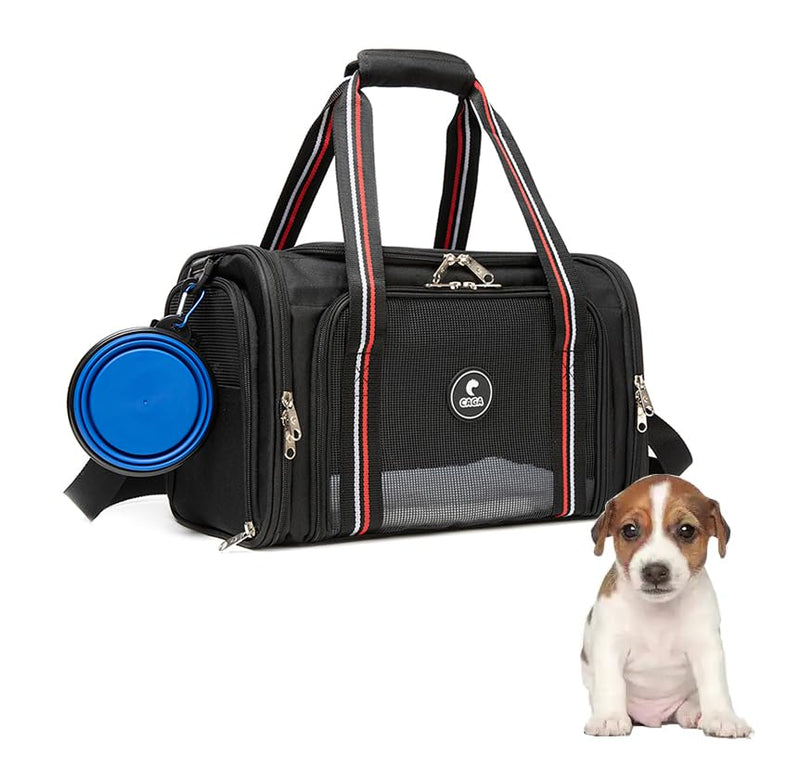 CAGA Soft-Sided Pet Carrier - Ventilated Foldable & Collapsible Under Seat Travel Kennel with Pockets for Small to Medium Dogs & Cats up to 15 lbs (Black) - PawsPlanet Australia