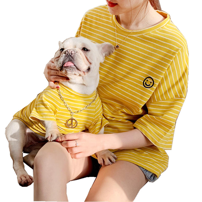 Matching Dog and Owner Clothes,Yellow Striped Women Shirt Short Sleeve,Cotton Women Summer Shirt Crewneck,Casual Women T-Shirt Summer Tops Loose Fit(Owner M) Yellow for Owners Owner M - PawsPlanet Australia