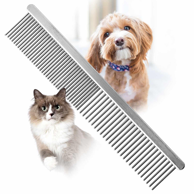Jeffers Flat Back Pet Grooming Comb – Chrome Plated Steel Comb with Fine & Coarse Teeth for Dogs, Cats, Puppies – Detangling, Deshedding, Dematting Tool for Long or Short Hair - 7.5" L, 1" Teeth 7.5"L - PawsPlanet Australia