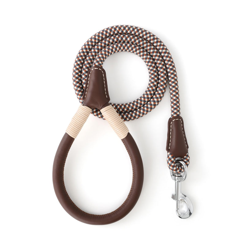 Mile High Life Genuine Leather Wrapped Handle Dog Leash, w Heavy Duty Clasp Rope Leash for Small Medium Large Dogs (Brown, 4FT) 48 Inch-1/2" Leather Handle-Brown - PawsPlanet Australia