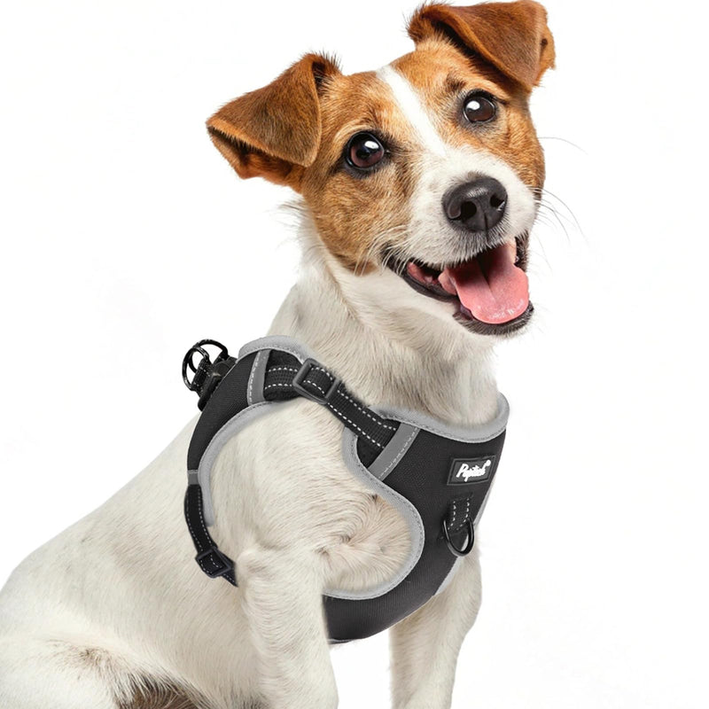 PUPTECK No Pull Dog Harness Small Sized Dog, Adjustable Reflective Escape Proof Easy Control, Comfortable Soft Padded Step in Pet Vest Harness, Black, S S (CHEST: 13"-18") - PawsPlanet Australia