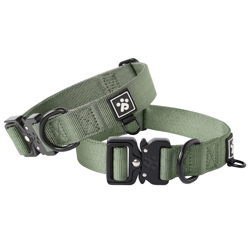 PawsPassion Reflective Dog Collars for Medium Dogs, Heavy Duty Tactical Dog Collar with Metal Buckle, Durable Pet Collar Quick Release, Reinforced Nylon No Pull Dog Collar (Evergreen, M) Evergreen - PawsPlanet Australia