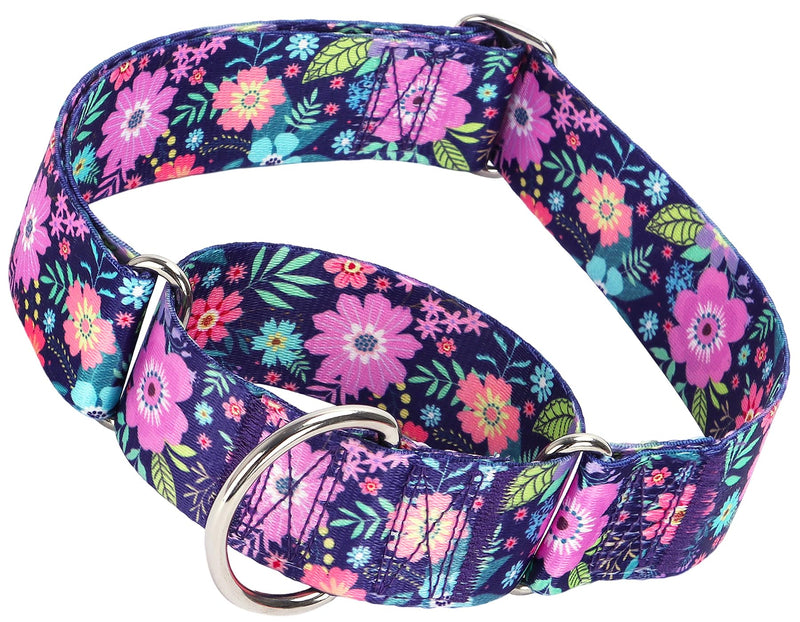 Wide 1.5 inch Martingale Collar for Medium Dogs,Big Thick Dog CollarNo-Slip Escape Proof Choke No Pull Cinch for Male and Female Dogs for Training & Walking -Bohemia Flowers M 15 M(Neck14-18")