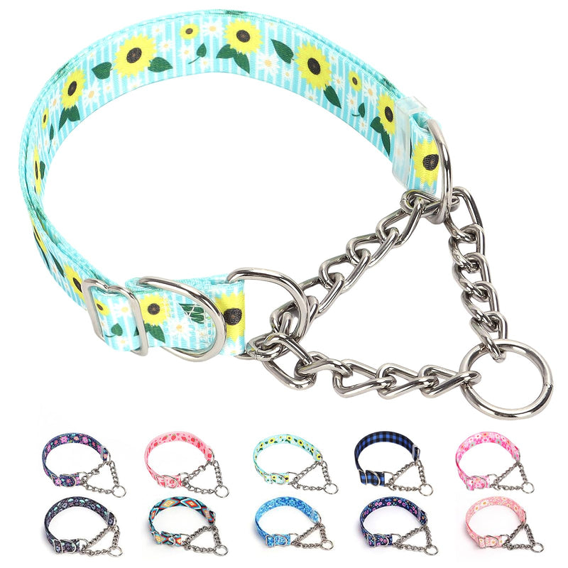Martingale Dog Collar with Chain, No Pull Slip Cinch Choker Choke Collar Heavy Duty Dog Collar for Medium Large Extra Large Pet Dogs,Sunflower M 10 M(Neck15-20") - PawsPlanet Australia