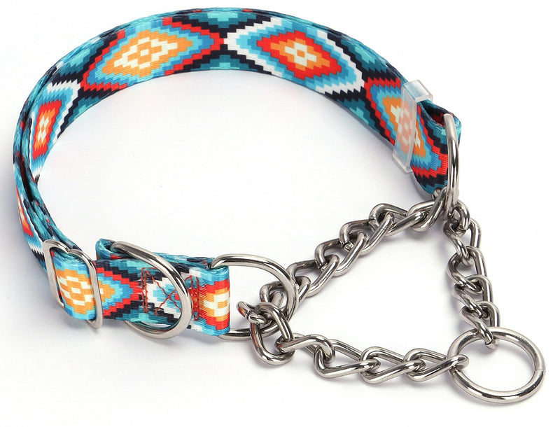 Martingale Dog Collar with Chain, No Pull Slip Cinch Choker Choke Collar Western Boho Aztec Duty Dog Collar for Medium Large Extra Large Pet Dogs,Western L 7 L(Neck19-24")