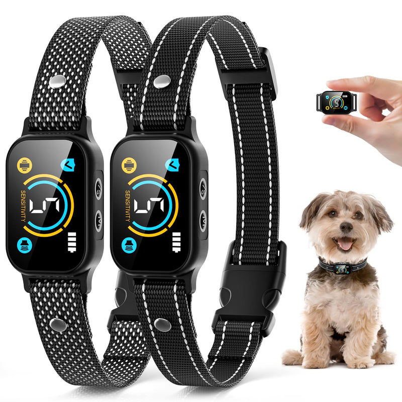 2 Pack Bark Collar for Small Dogs 5-15lbs, Medium, Puppy, Mini Dog, Rechargeable Smart Training Collar, Anti Barking Device with 5 Adjustable Sensitivity, Beep, Vibration Black - PawsPlanet Australia