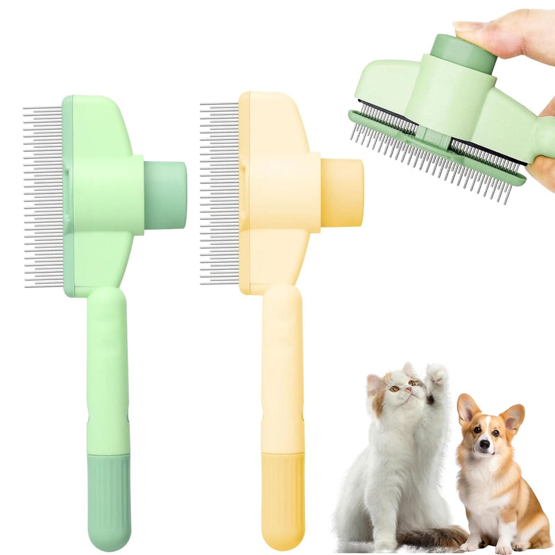 2PCS Pet Comb for Dogs & Cats, Pet Hair Removal Comb with Release Button Self-Cleaning with Long & Short Stainless Steel Metal Teeth for Shedding, Comfort and safety - PawsPlanet Australia