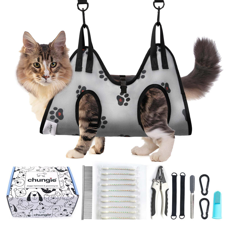 Chungie Cat Grooming Hammock for Cats – Cat Restraint for Nail Trimming with Pet Nail Clipper – Cat Sling for Grooming, Pet Hammock for Nail Cutting & Grooming Harness(Legs Spacing:6-9”/ Max W:20lb) XS(Legs Spacing: 6-9”)/Max W:20lb) - PawsPlanet Australia
