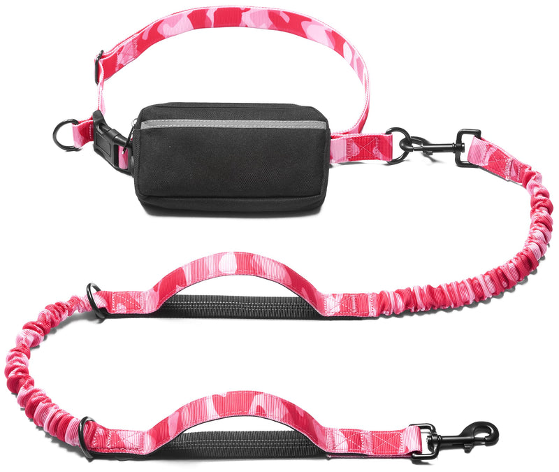 iYoShop Hands Free Dog Leash with Zipper Pouch, Dual Padded Handles and Durable Bungee for Walking, Jogging and Running Your Dog (camo Pink, Large) camo pink - PawsPlanet Australia