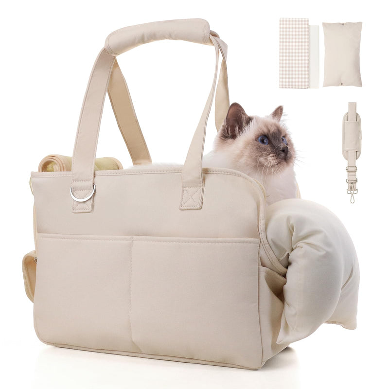 Dog Carriers for Small Dogs, Soft Sided Folding Dog Purse for Dogs Medium Cats Puppies up to 13 Lbs, Washable Breathable Puppy Carrier for Outdoor Travel (Small Beige) 15"L x 7"W x 10"H - PawsPlanet Australia